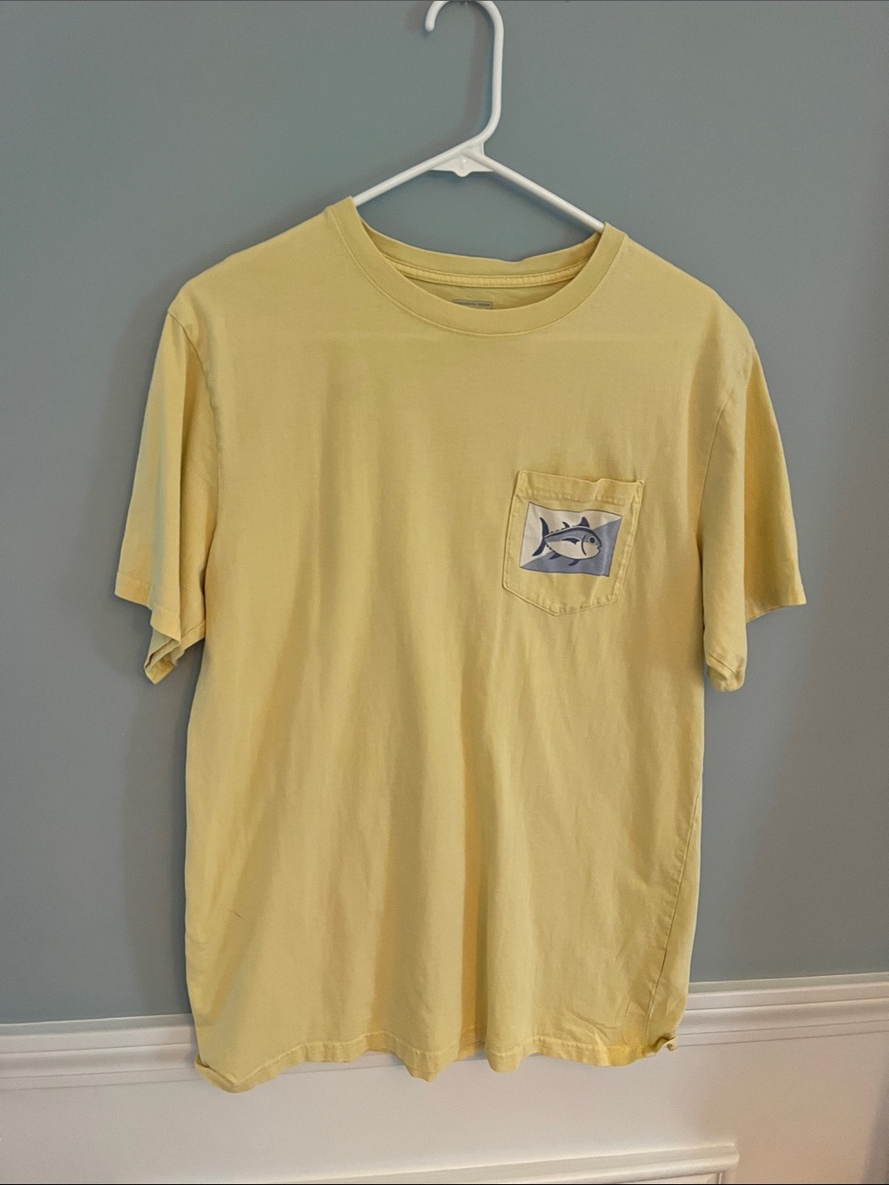 Southern Tide Yellow Short-Sleeve Pocket Tee with Fish Patch
